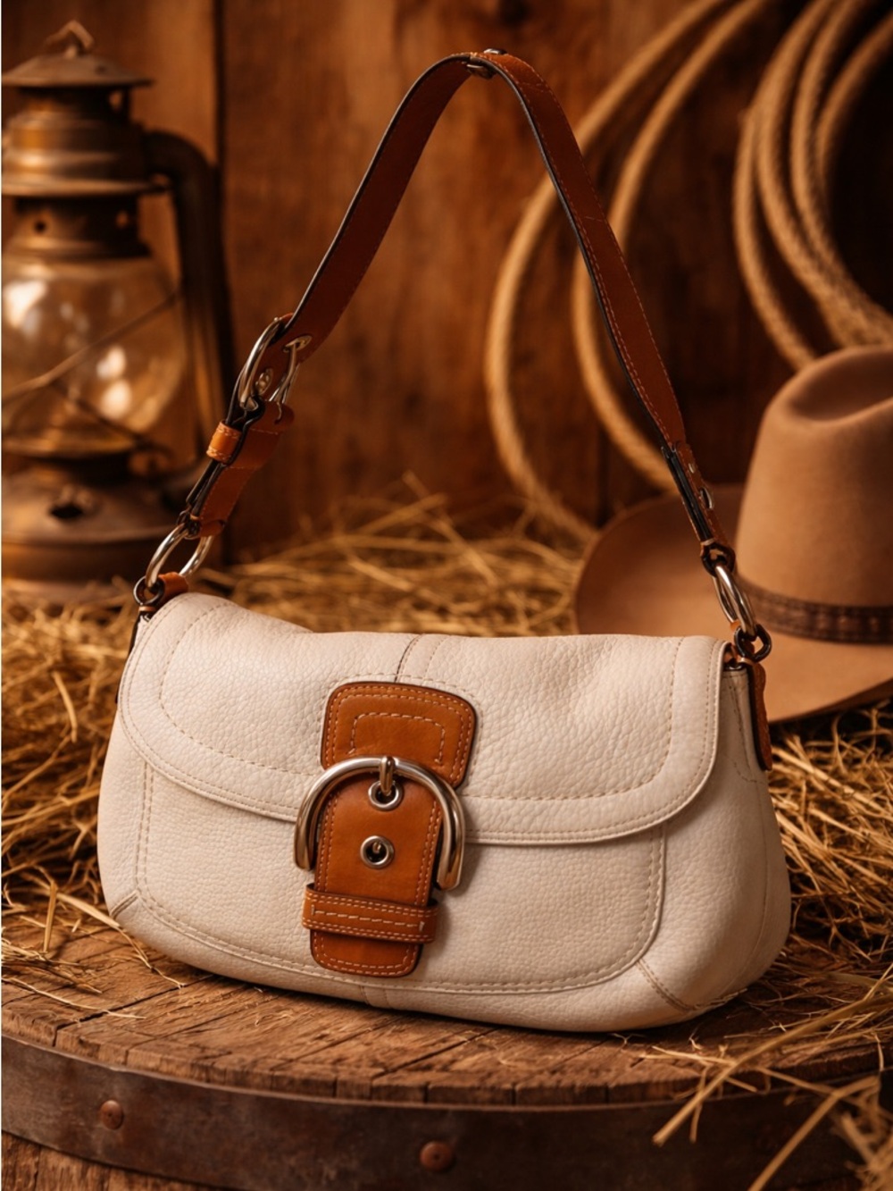 Coach Y2K Classic SOHO Cream Shoulder Bag with Tan Leather Trim - Picture 7 of 11